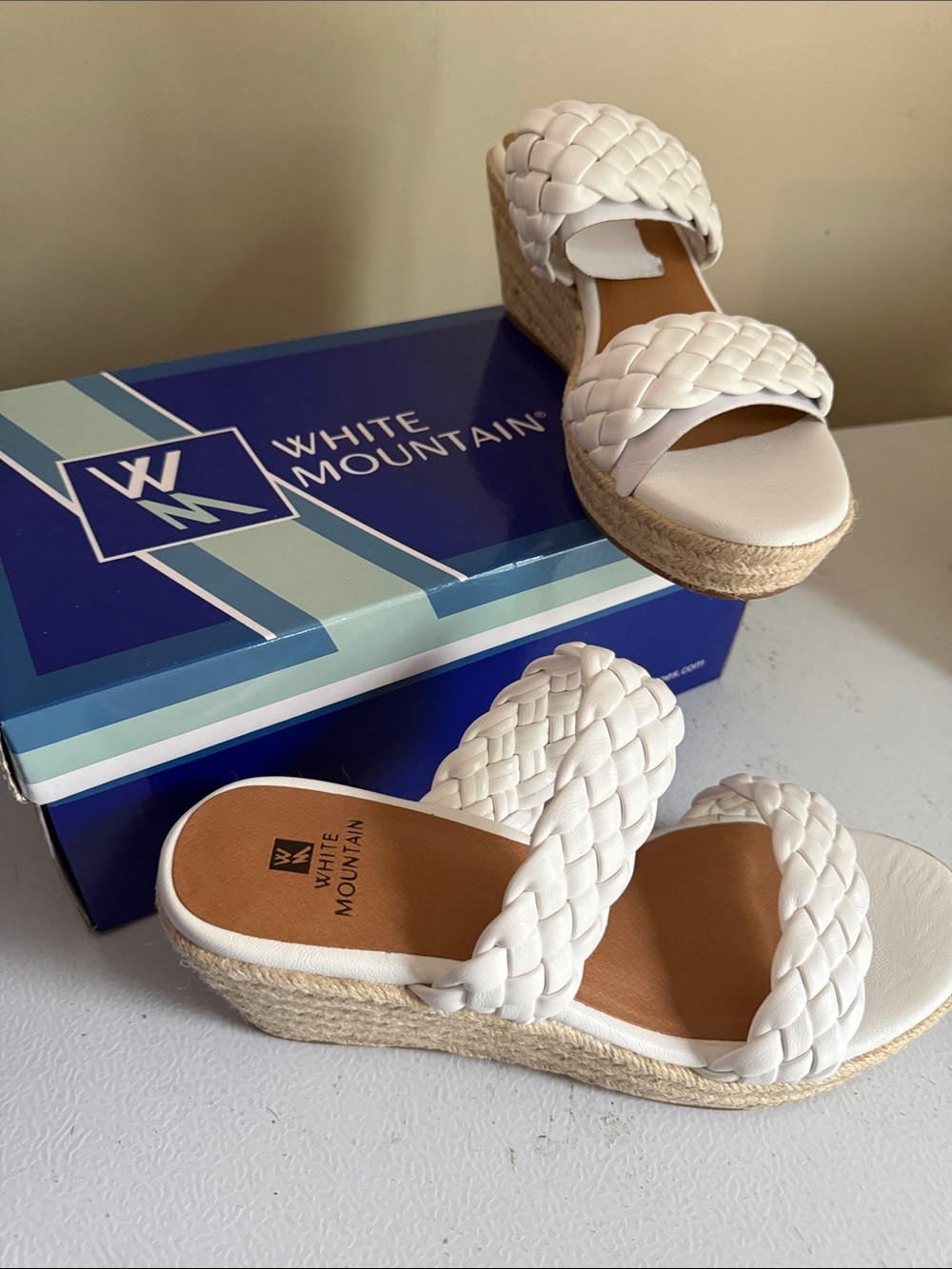White Mountain White Braided Espadrille Wedge Slides